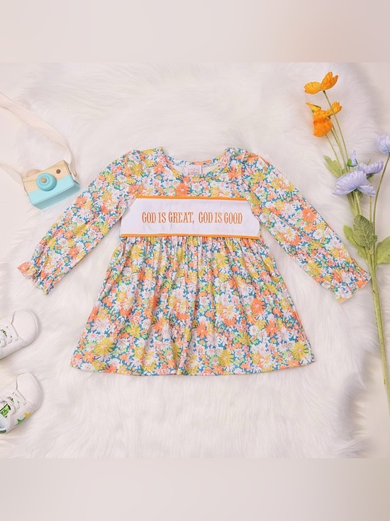 Eden & Enzo Boutique Other - Floral Long-Sleeve Girls Dress God is Great Embroidered